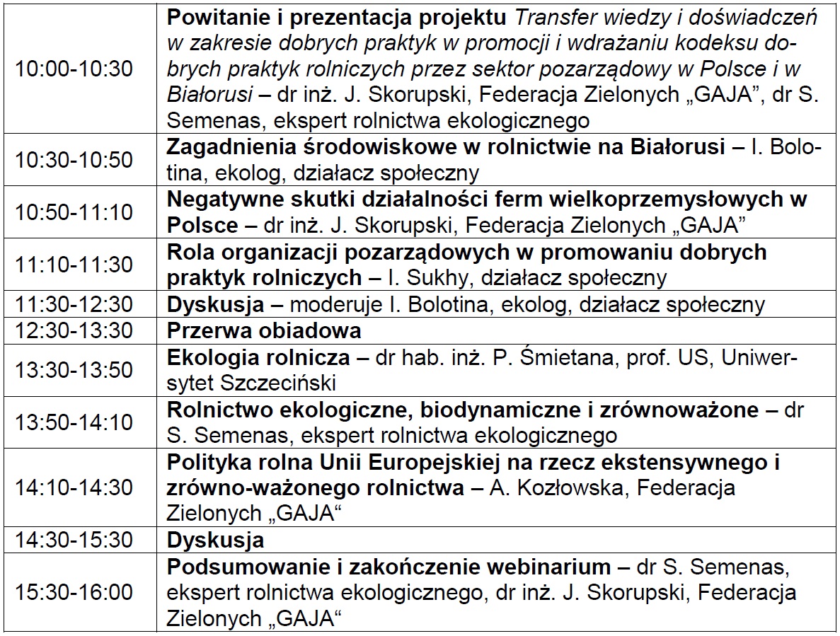Rola organizacji pozarządowych w wypracowywaniu, promocji i wdrażaniu najlepszych praktyk w ochronie środowiska w rolnictwie w Polsce i w Białorusi - zaproszenie na webinarium 28.09.2021 r.