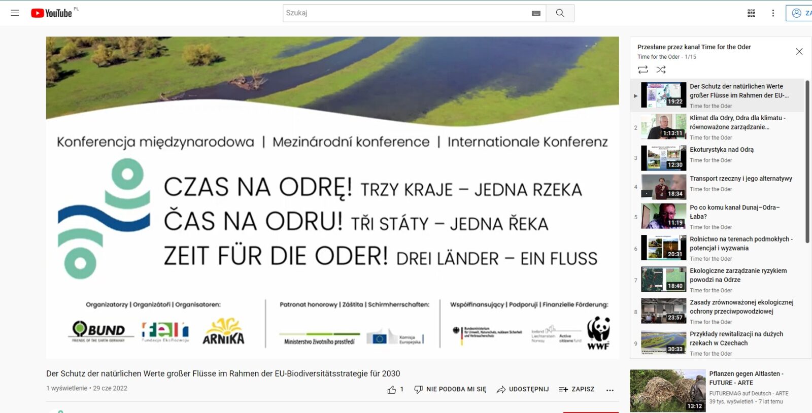 „Czas na Odrę, trzy kraje – jedna rzeka” - materiały z majowej konferencji są już ogólnodostępne na kanale YouTube